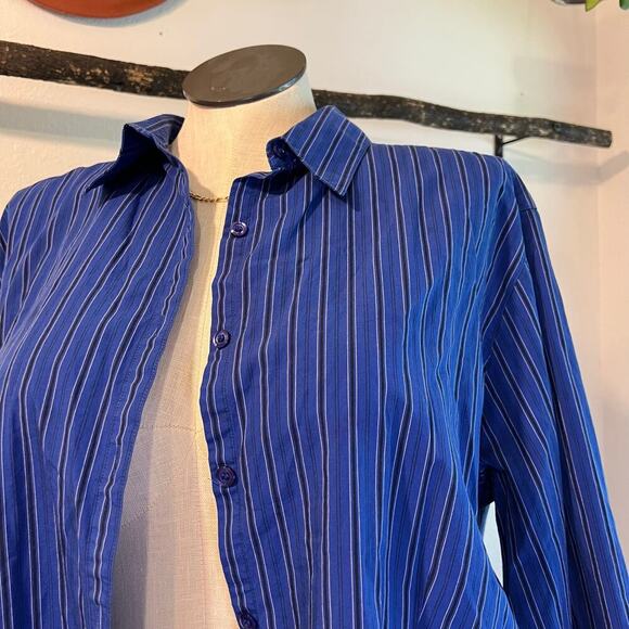 Vintage 90s 100% Cotton Blue Textured Stripe Menswear Oversized Shirt Size 2X - Picture 8 of 11